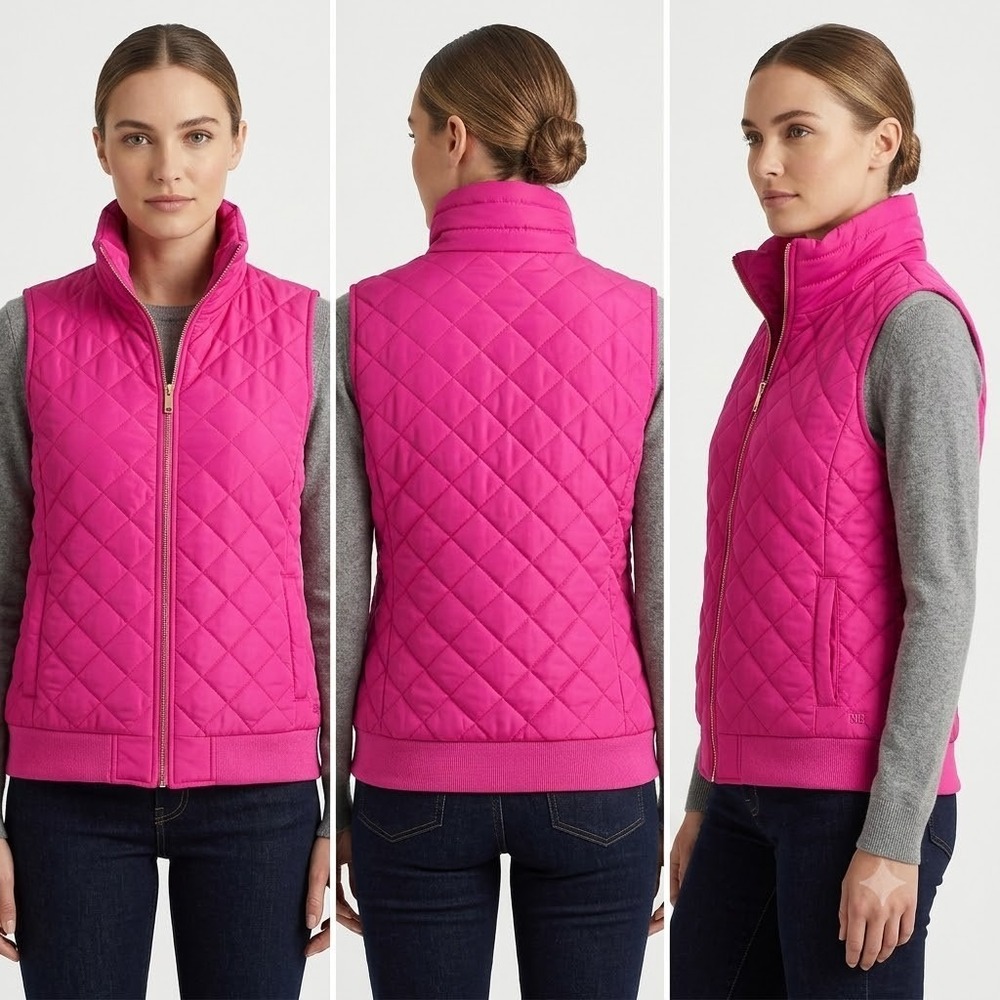 Crown & Ivy Quilted Puffer Vest Womens 2X Pink Full Zip Mock Neck Bodywarmer